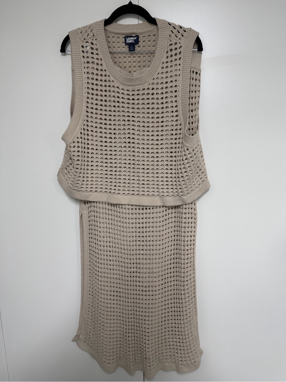 Lands' End Beige Open-Knit Two-Piece Skirt Set